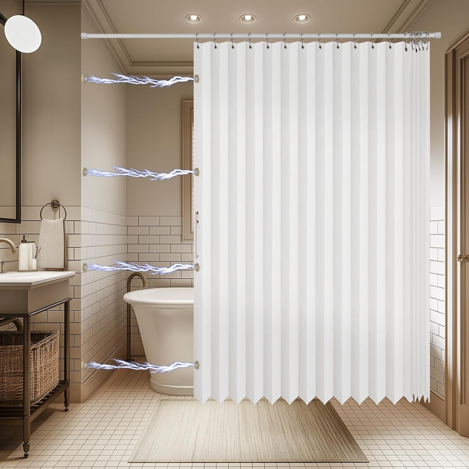 AJAZZ Folding Shower Curtains Fabric Polyester