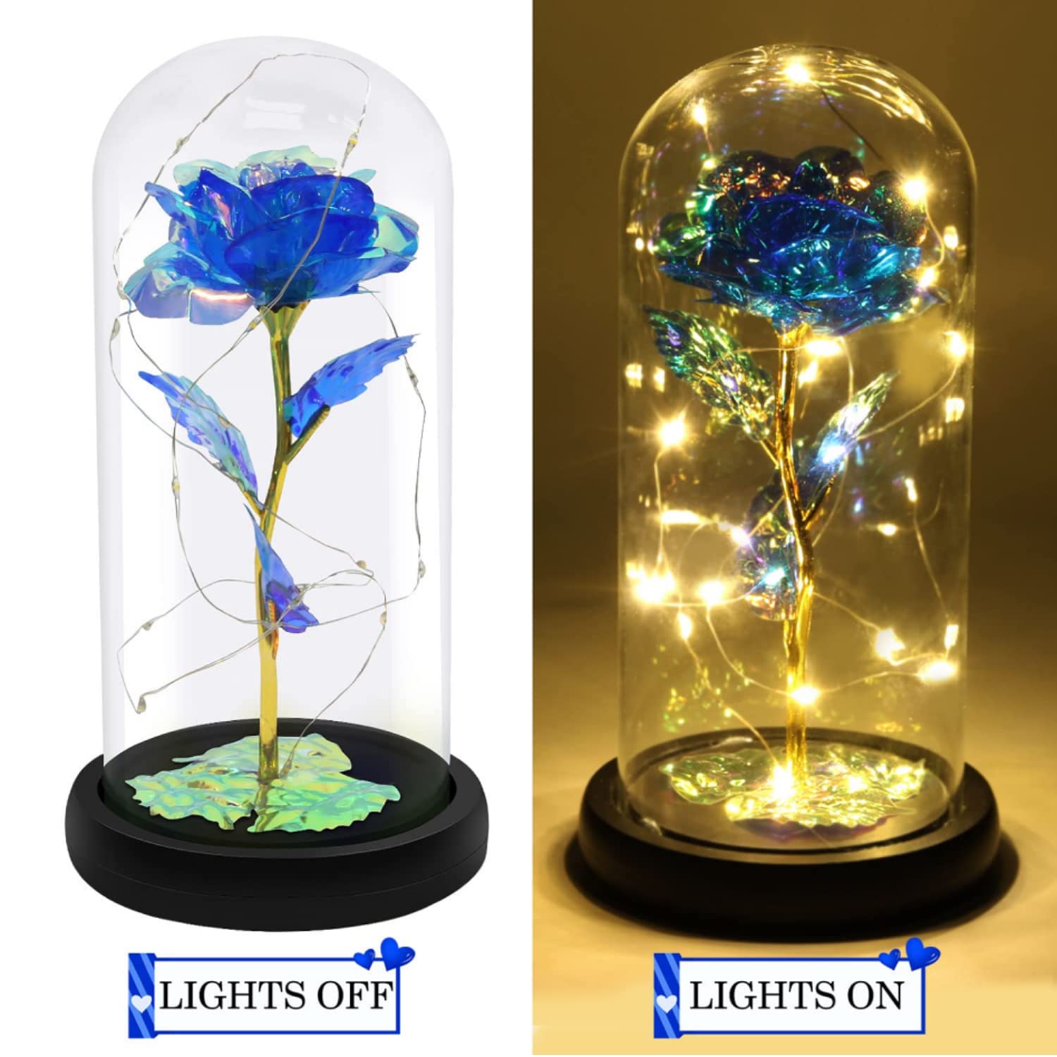 Galaxy Rose Regalo di San Valentino per Lei, Fiori di Rosa con Luce a LED, Fiore Artificiale Rosa Regalo per Donne Mamma Moglie, Fiore Rosa in Cupola di Vetro Regalo per Festa della Mamma, Compleanno