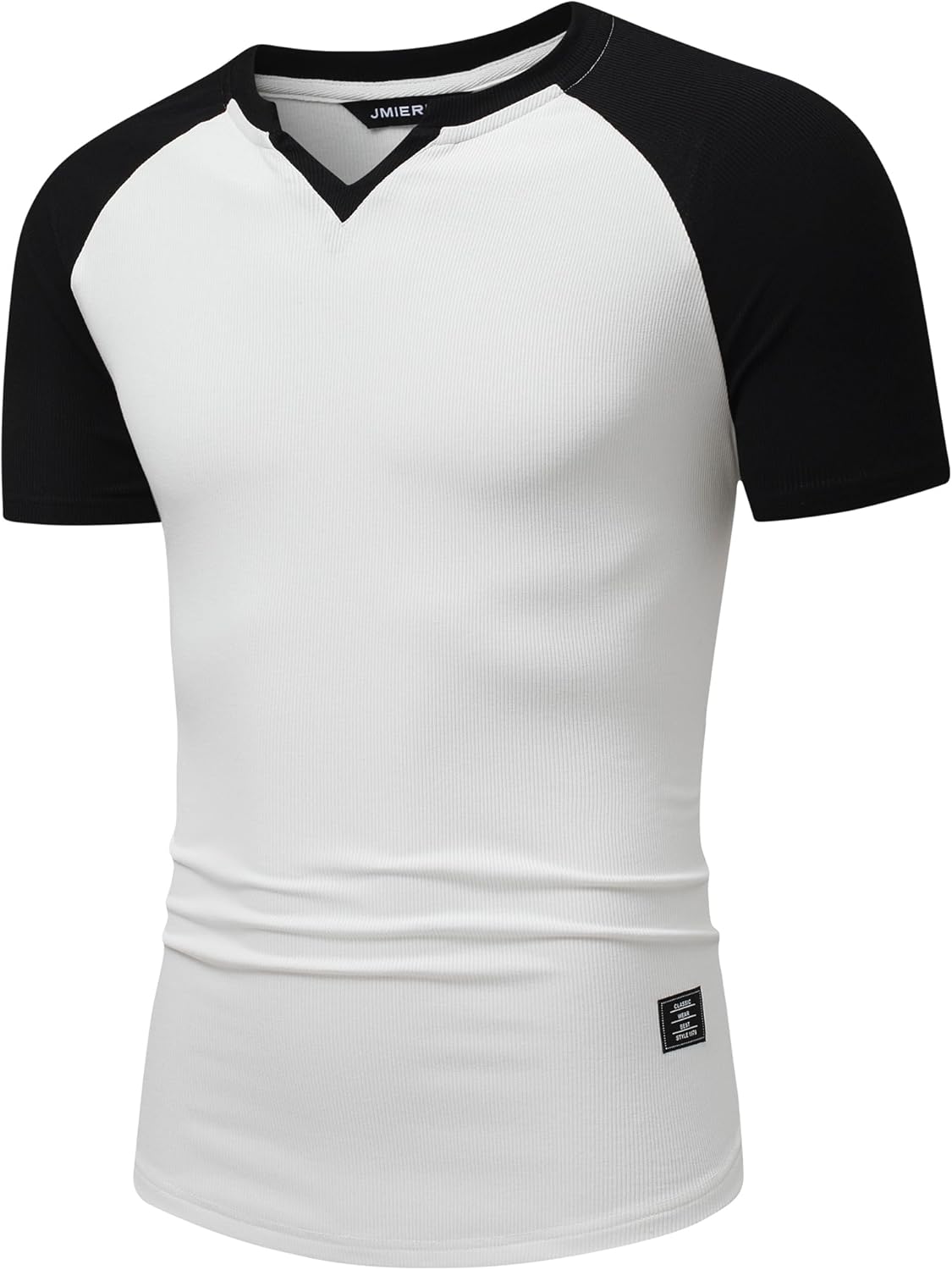 JMIERR Mens Muscle Slim T Shirts Texture V Neck Longline Henley Gym Workout Athletic Tee Shirt - Image 6