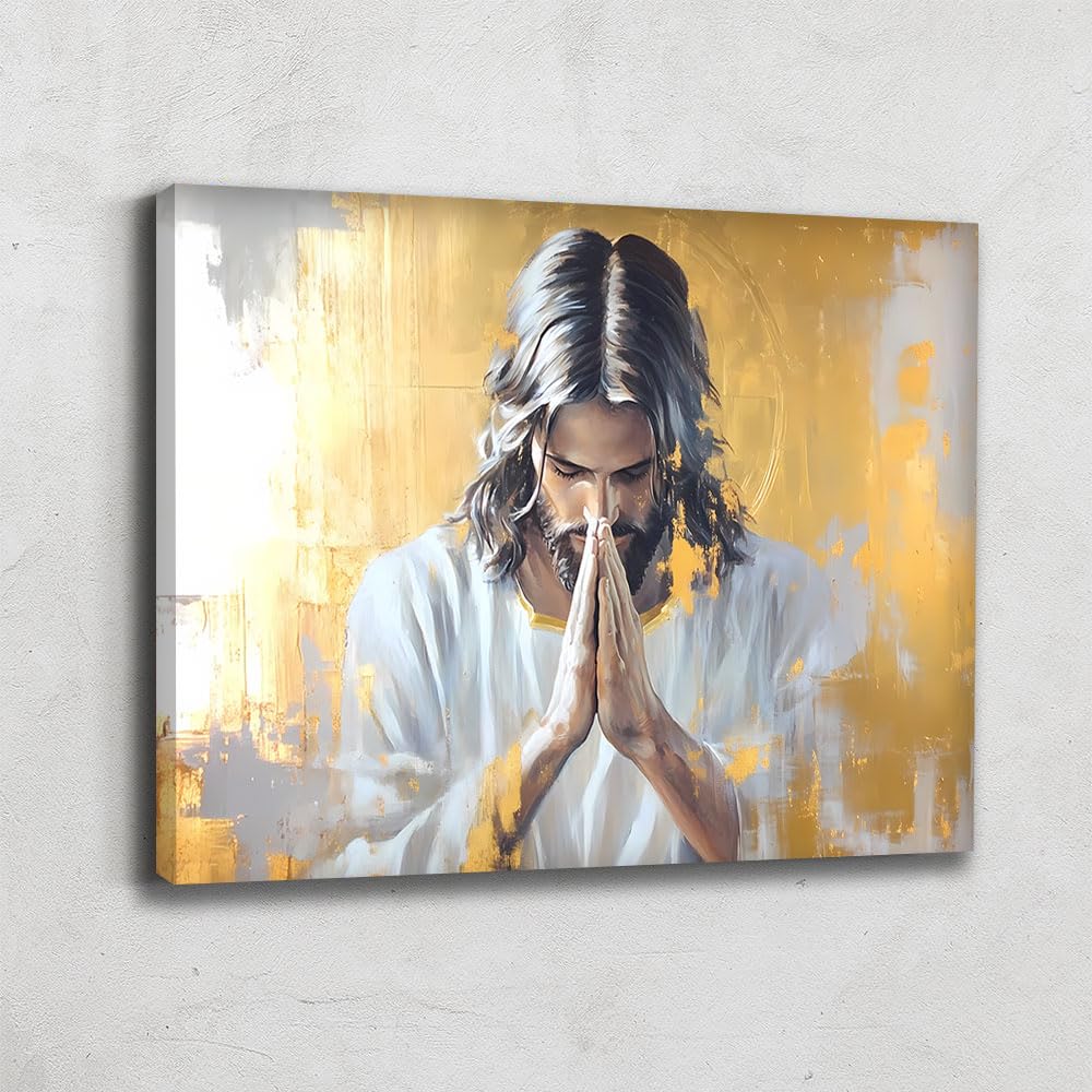 Alessio Cacciatore Cuadro con marco de Jesucristo – Arte mural cristiano – Decoración de pared dorada – Impresión sobre lienzo Zen – Cuadro religioso católico – Decoración de pared espiritual (120 x