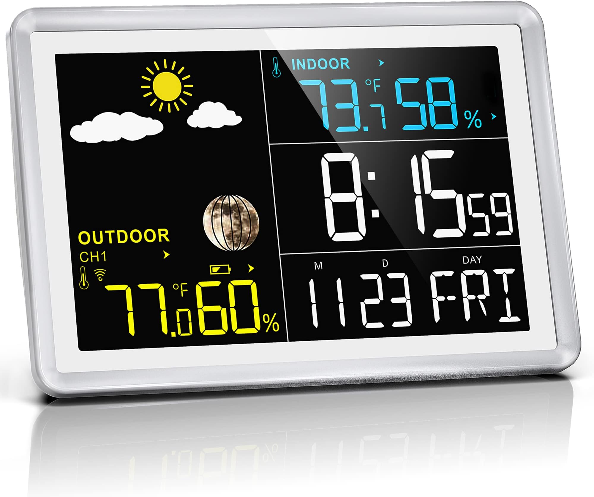 Wittime 2081 Weather Station Indoor Outdoor Thermometer Wireless Temperature Humidity Monitor with HD Color Display and Outdoor Sensor