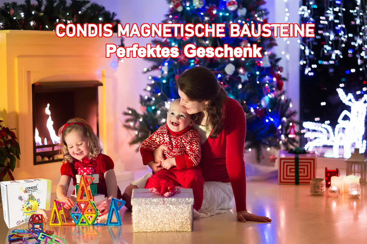 CONDIS Klocki Magnetyczne 114 Części, Magnetyczne Klocki dla dzieci Konstrukcyjne zabawki dla 3 4 5 6 7 Latka Prezent Chłopców Dziewczynek Kreatywne Zabawki Gry Przedszkola Świąteczne Prezent