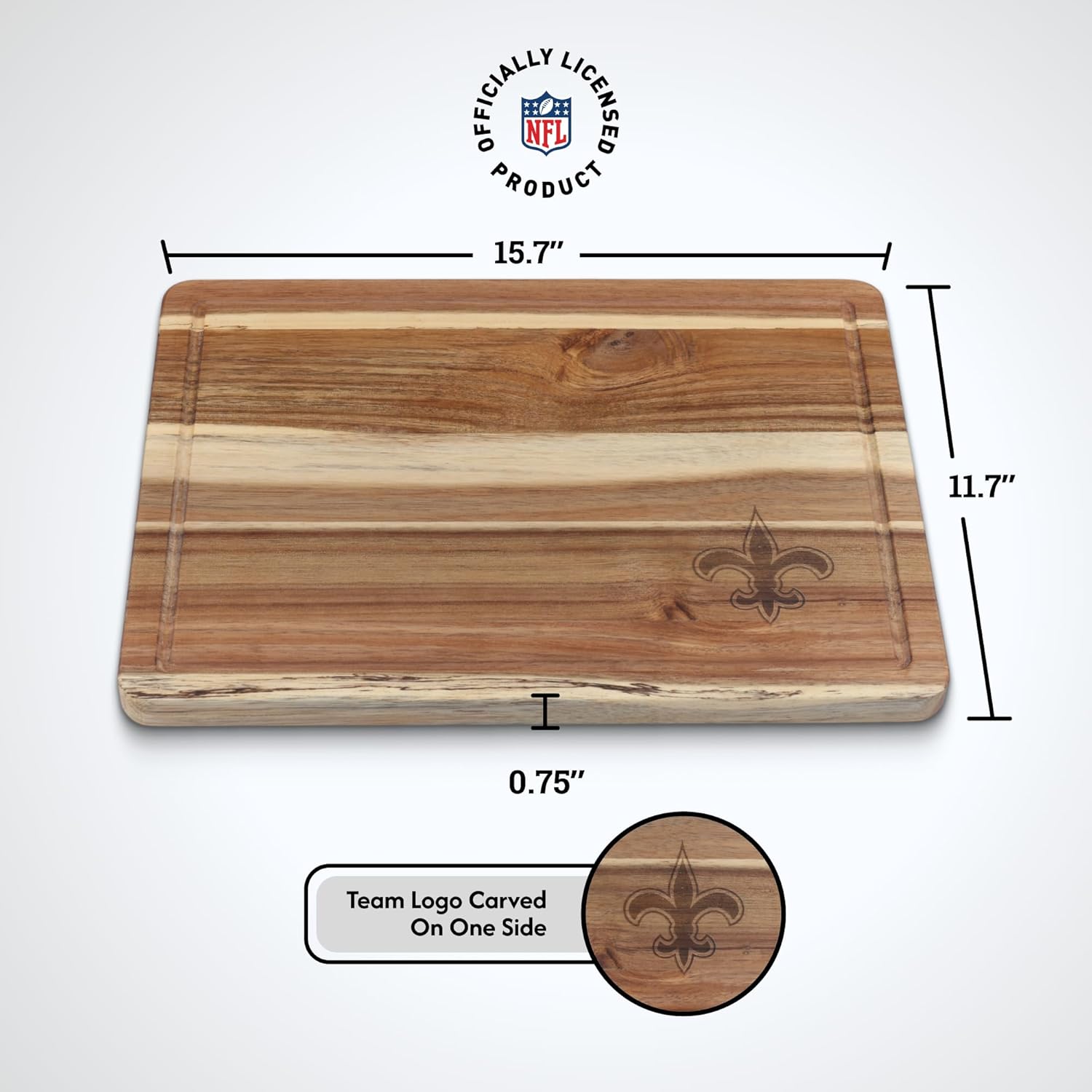 The Memory Company Officially Licensed NFL Acacia Cutting Board – 11.7" x 15.7" Durable Wood Chopping & Serving Board with Team Logo