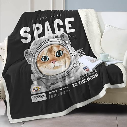 Miniatura 8 de SOULZZZ Manta de astronauta de gatos, manta de sherpa súper suave para sofá, mullida, acogedora, para los amantes de los gatos (50 x 60 pulgadas)