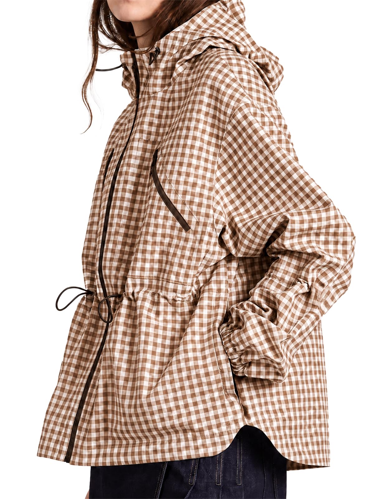 Cicy Bell Damen Regenjacke Oversize Kariertes Übergangsjacke Windbreaker