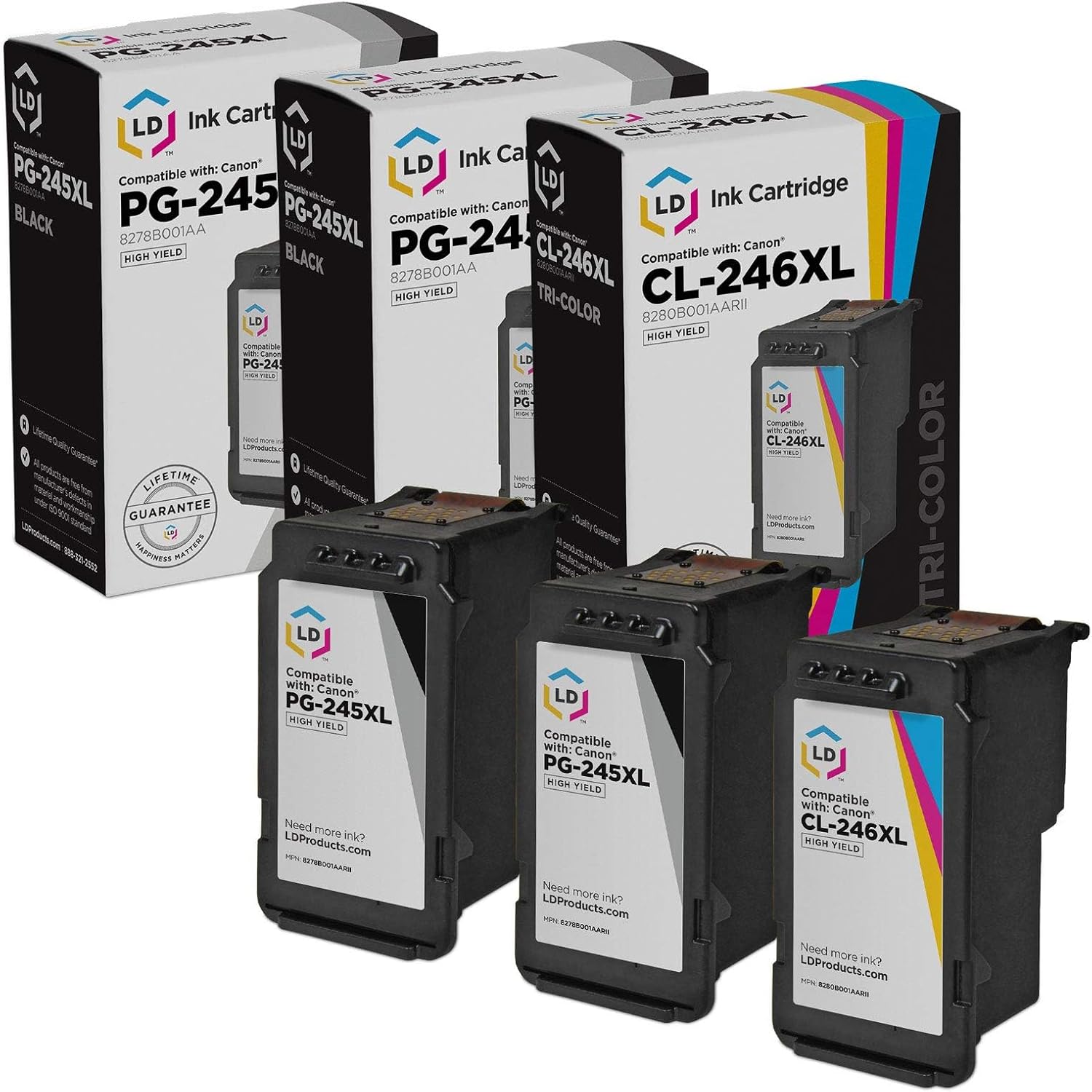 LD Products Remanufactured Ink Cartridge Replacement for Canon PG-245XL & CL-246XL High Yield (2 Black, 1 Color, 3-Multipack) Compatible with PIXMA iP2820