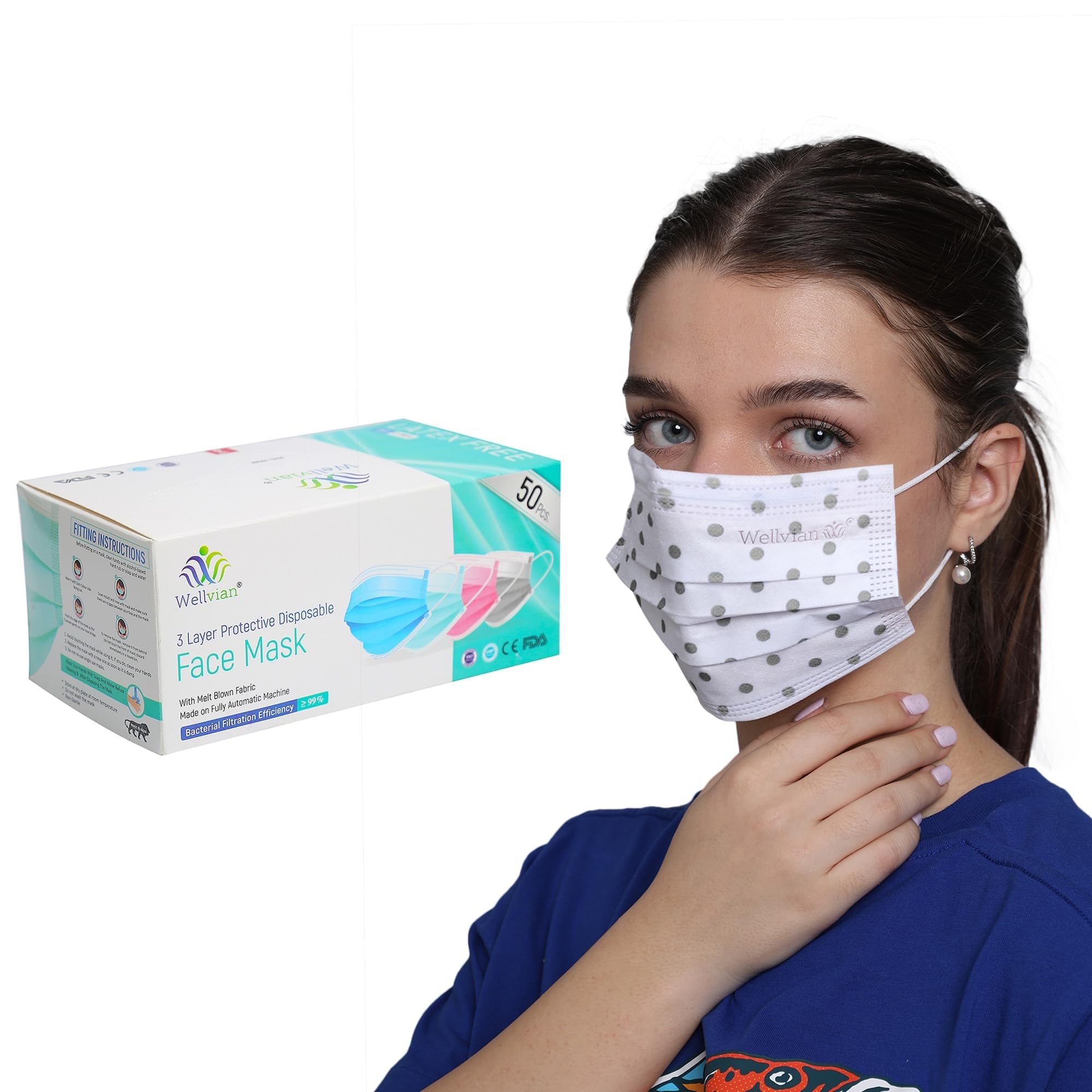 Wellvian Adult Mask Disposable Face Mask Meltblown Mask Surgical Face Mask With Nose Pin & Latex Free Ear Loops Bfe = 99% Colour : Polka Dot Black Pack Of 50 Pcs (B0CKWBRX1B) Amazon Price History, Amazon Price Tracker