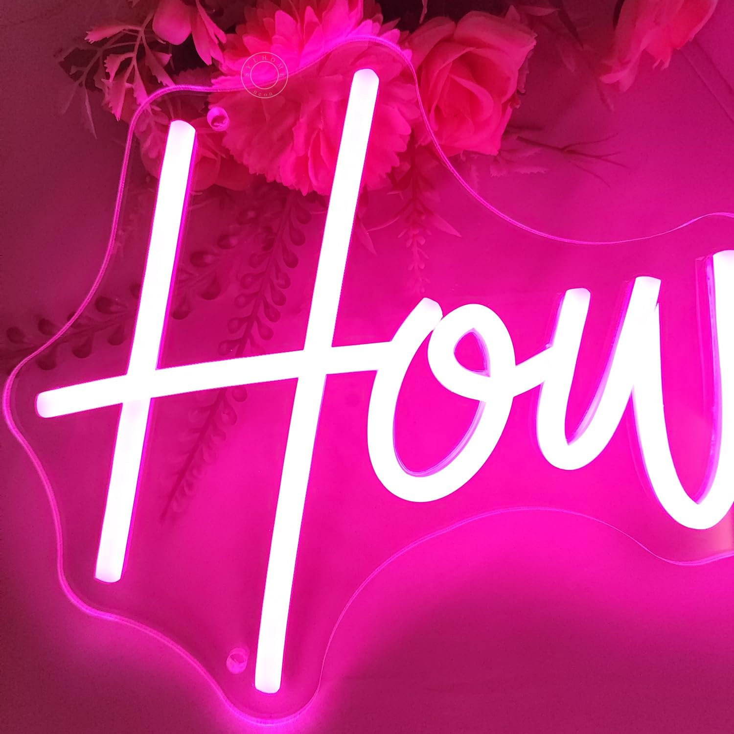 SYLHOME Howdy Led Neon Light Sign Pink Preppy Bedroom Wall Sign Decor Party Birthday Christmas Bar Pub Light Up Signs Girls USB 5V 15.75"X9.65" Dimmer
