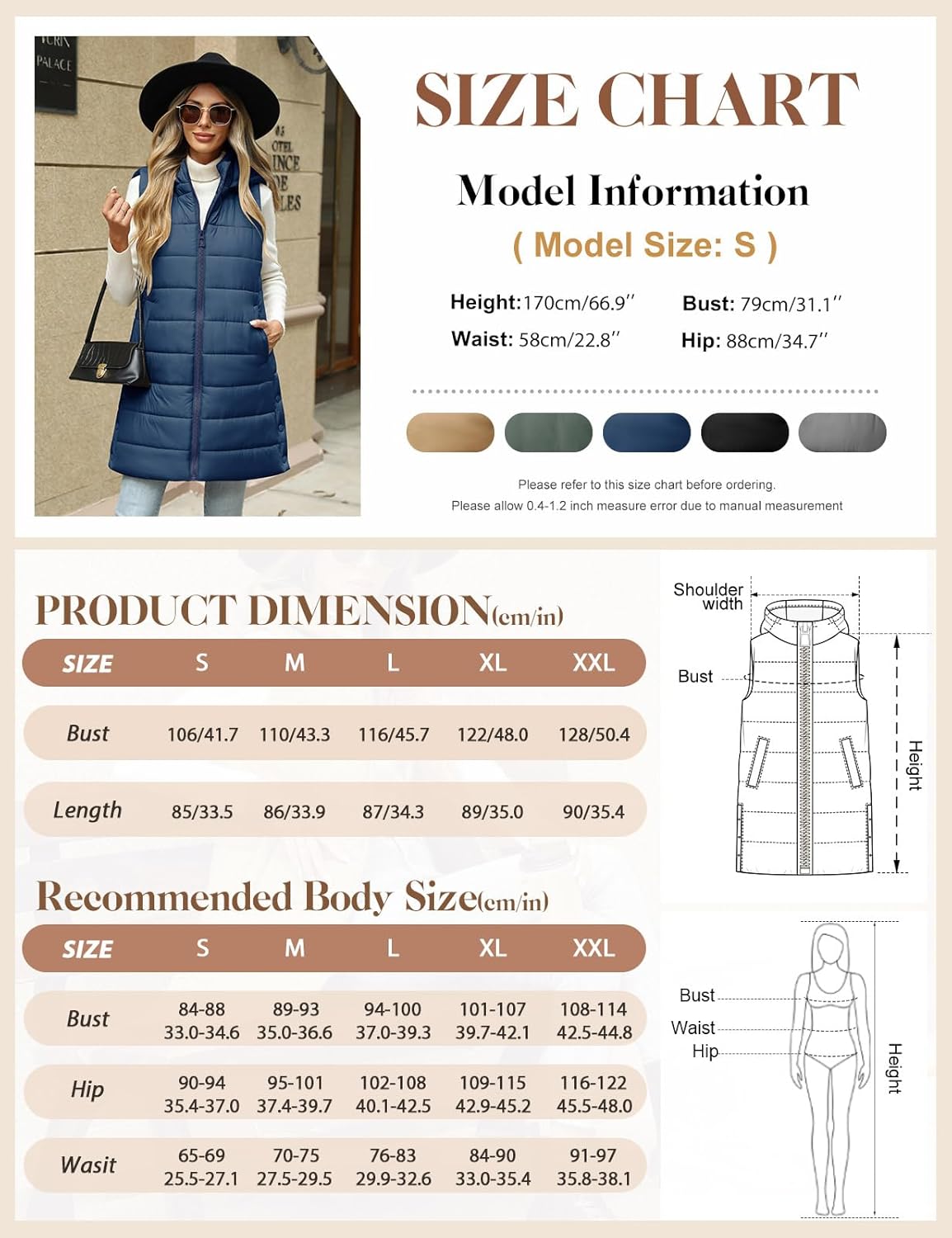 Yusongirl Puffer Vest for Women Long Hooded Lightweight Puffy Jacket Warm Sleeveless Fall Winter down Coat Outerwear - Image 6
