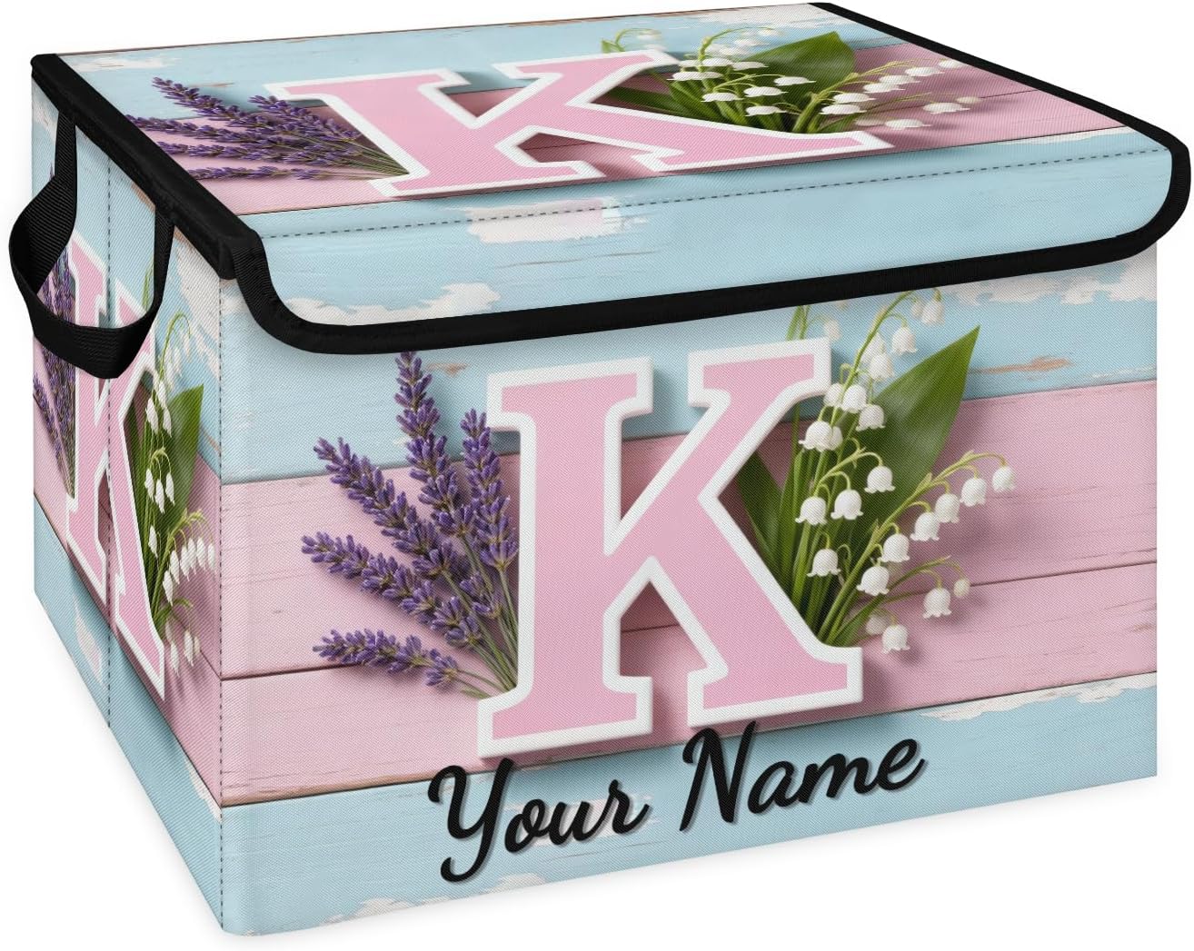 Lily of The Valley Decorative Storage Boxes with Lid, Custom Storage Boxes with Name, Foldable Fabric Storage Bins Organizer Containers for Home Bedroom Closet