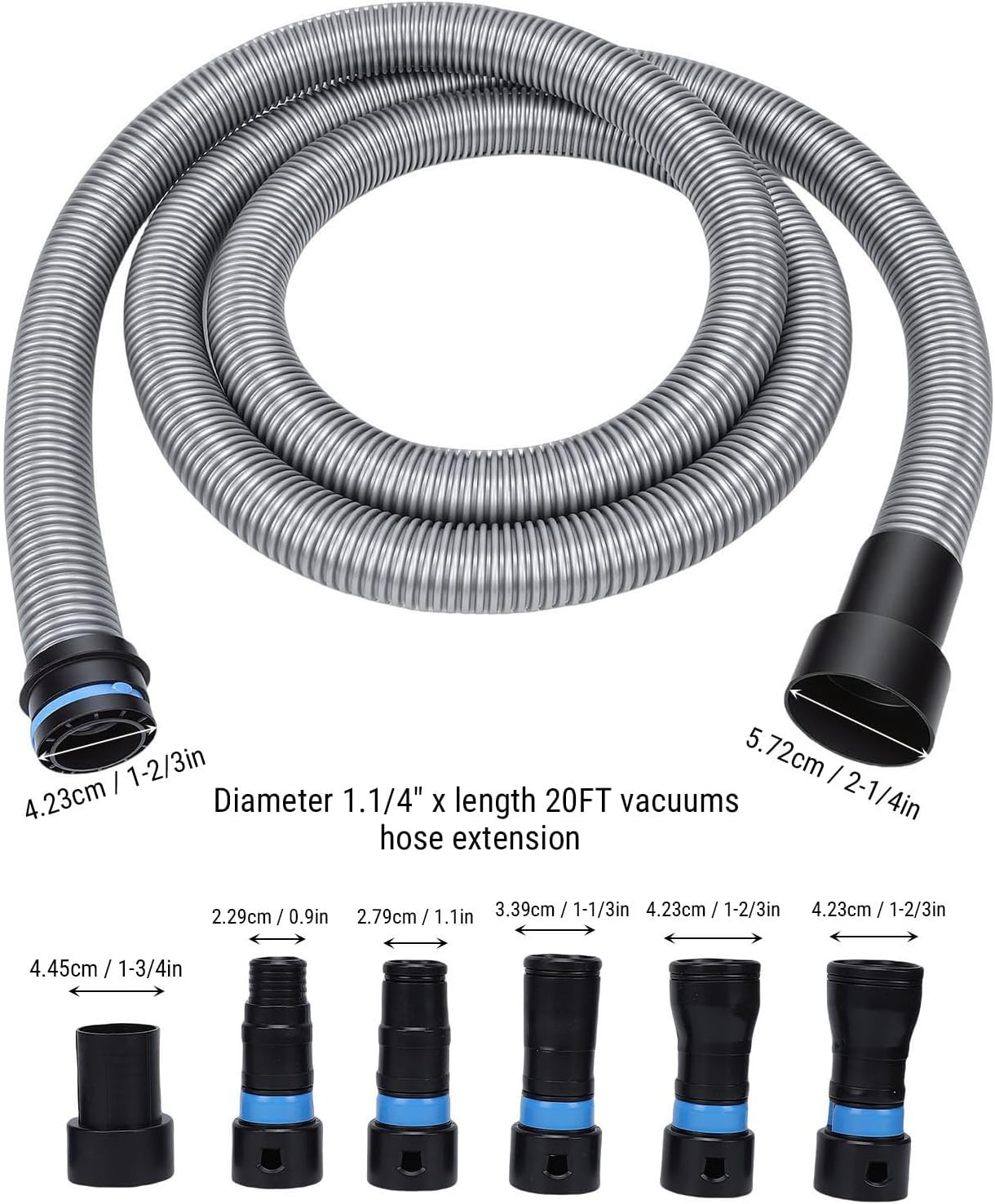 Hyuduo Dust Collection Hose Kit 20 Ft 1 1 4 Inch Vacuum Hose with 6 Adapters Quick Connect for Shop Vac to Power Tools Adjustable Suction Anti Clog Design for Workshop