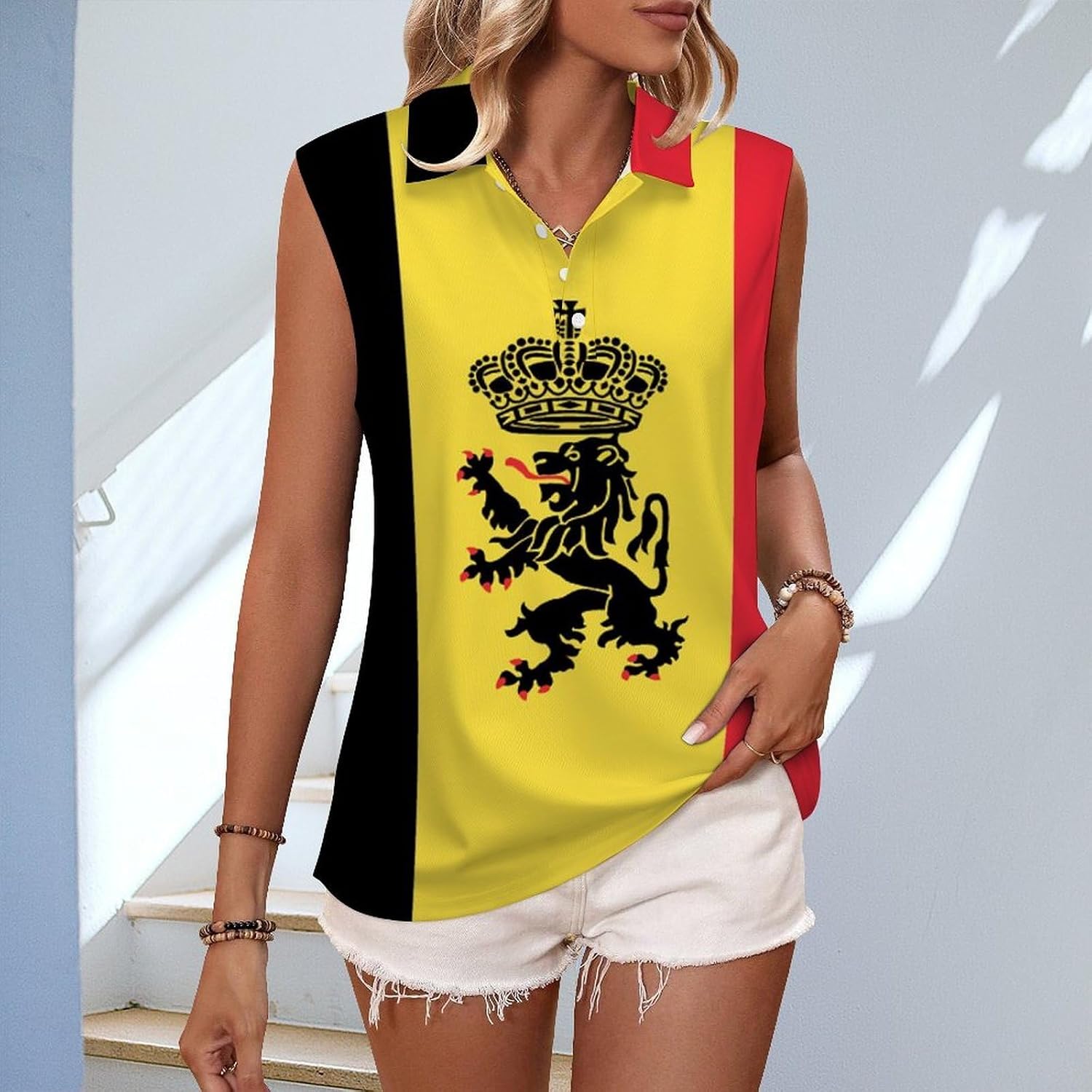 Belgian Flag Badge Women's Golf Shirt Sleeveless Polo Shirts Tank Tops Blouses Tennis T-Shirts Casual