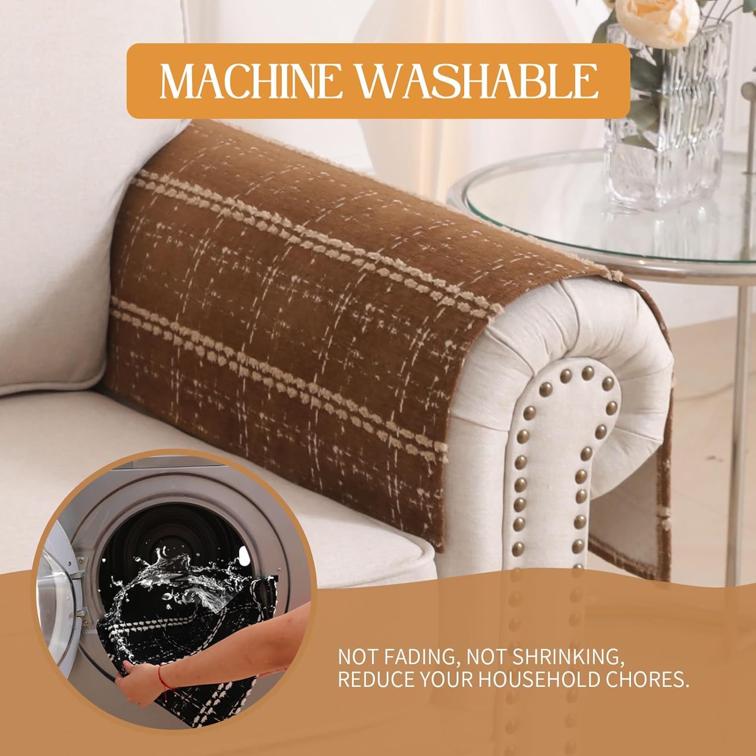 Waterproof Couch Cover for Dogs Washable,Chenille Pet Couch Covers for Sofa,Non-Slip Couch Covers for 3 Cushion Couch Sofa Pet Friendly (Brown, 27 * 23.6（2pc）)