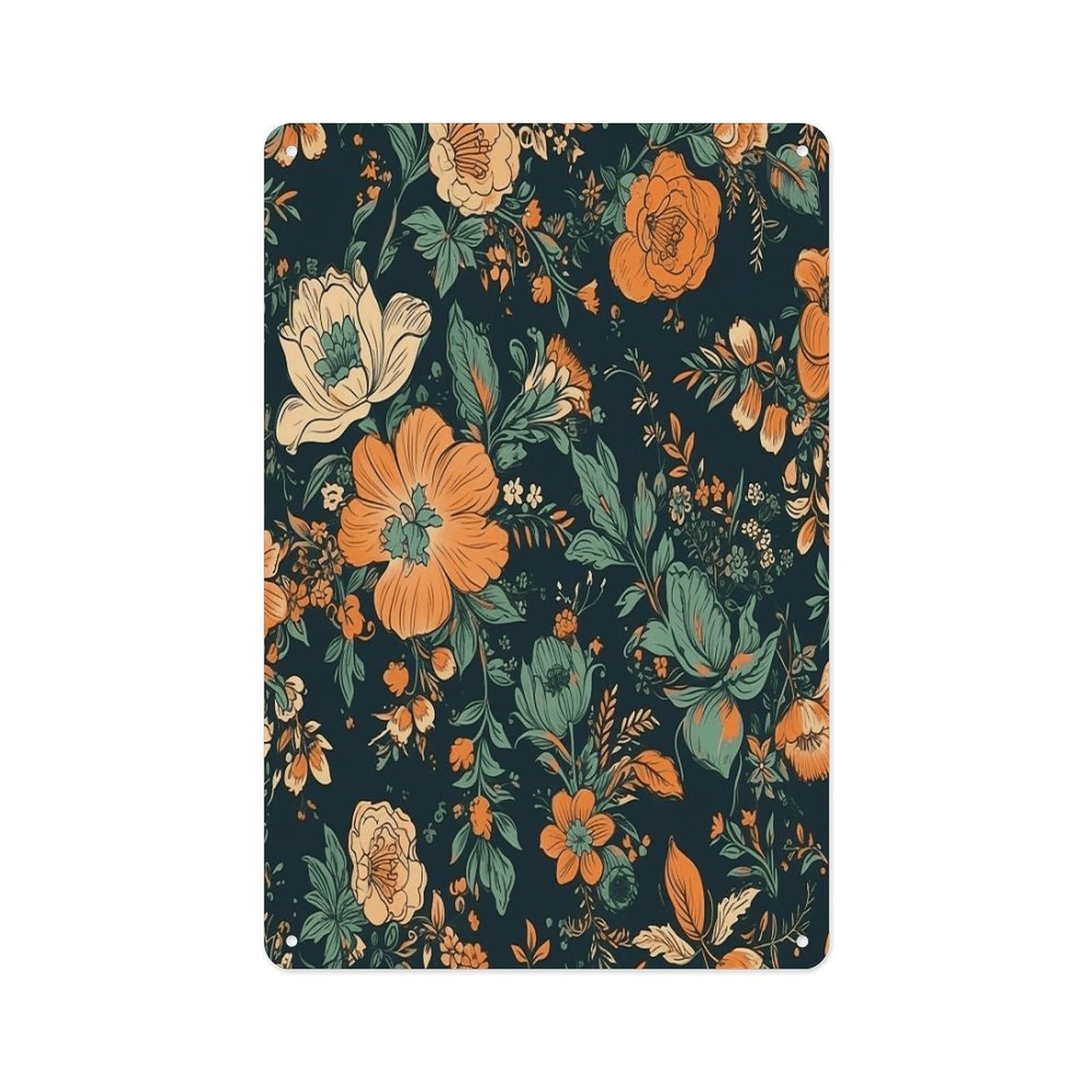 Fekiloot Style Orange And Green Flowers Wall Decor Metal Signs Tin Signs Poster