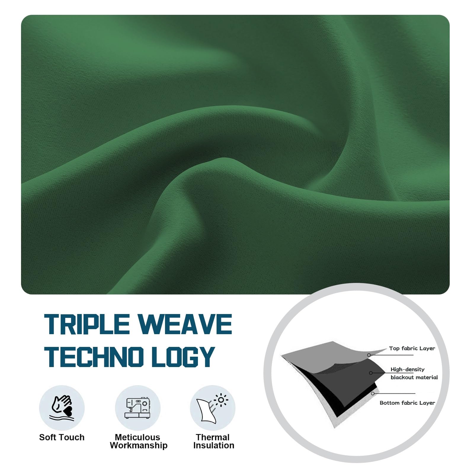 Verdunklungsvorhänge mit Ösen 110 x 120 cm Pflegeleicht Thermo Blickdicht, Blickdichte Vorhängein Sondergröße mit Ösen, mit Raffhalter für Küche Fensterdekoration, Grün