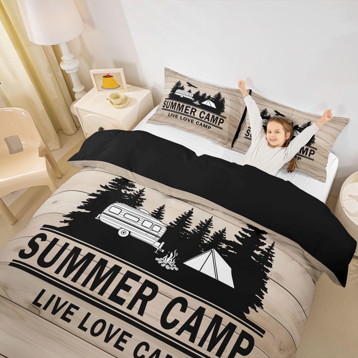 Erosebridal Camping Bedding Full Size for Boys Kids Teens Camper Bedding, Rustic Farmhouse Style Duvet Cover Old Barn Door Home Decor Comforter Cover, with 2 Pillowcases