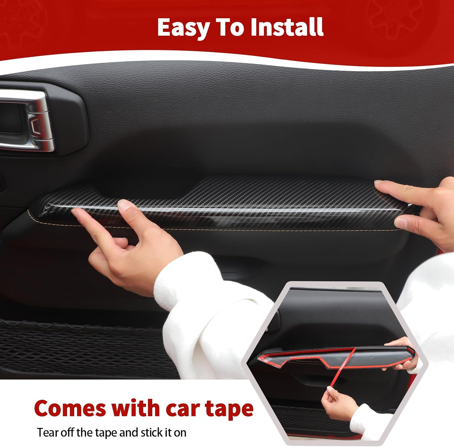 for Jeep JL Black Carbon Fiber Inner Door Armrest Panel Trim Cover for Jeep Wrangler JL JLU 2018+ for Gladiator JT 2020-Present ABS Interior Accessories 4pcs