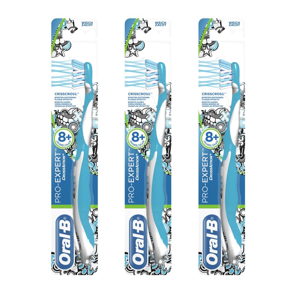 Oral-B Pro Expert Cross Action szczoteczka do zębów dla dzieci w wieku 8 lat i więcej, opakowanie 3