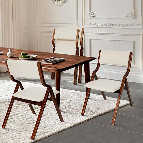 Miniatura 2 de CangLong Juego de 4 sillas plegables acolchadas con marco de madera maciza, sillas de tela apilables y montadas para cocina, boda y fiesta, nogal +