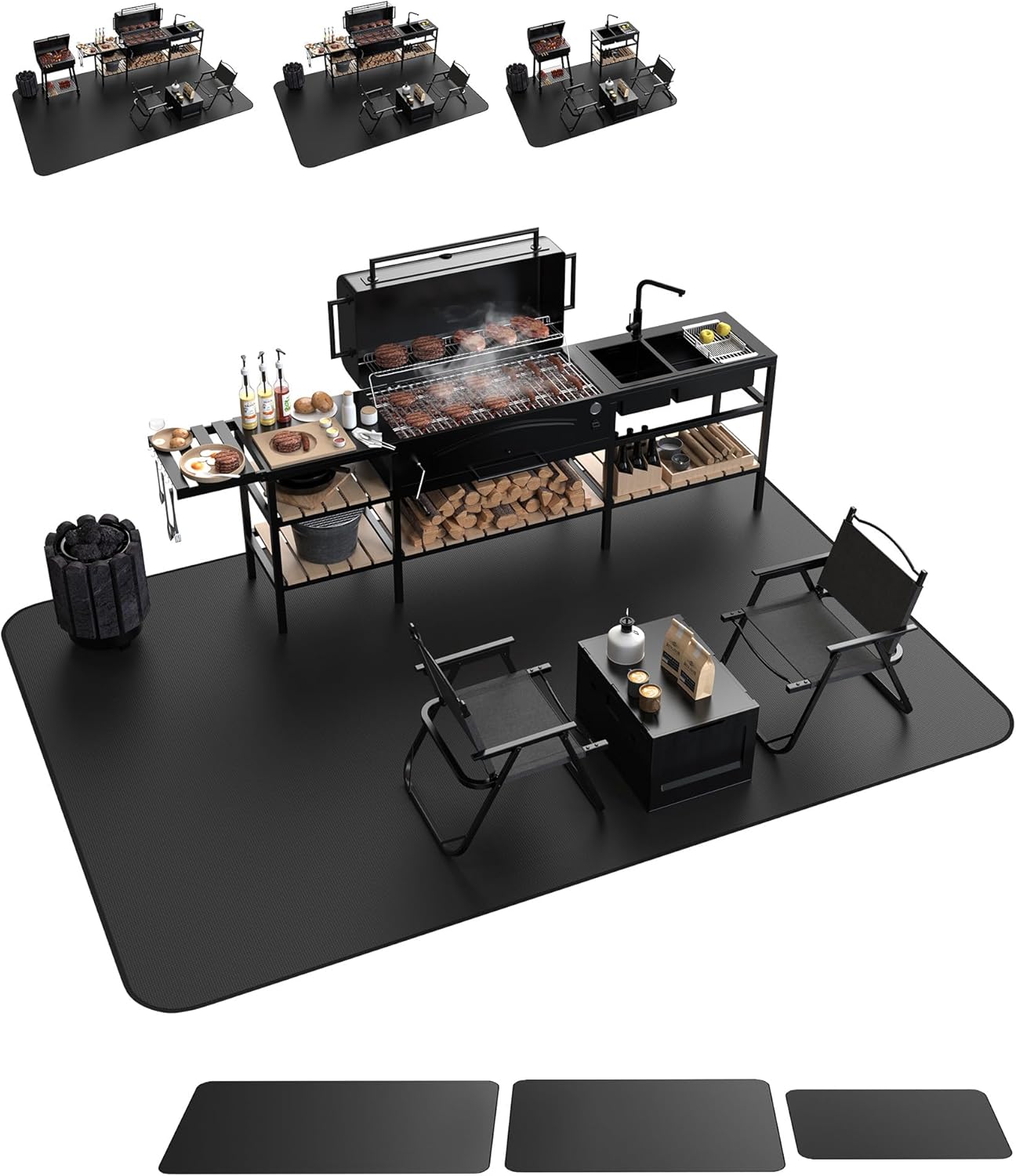 Large 76 * 52" BBQ mat for Under Grill,Double-Sided Silicone Grill mat for Outdoor Grill Deck Protector, Indoor Fireplace Mat/Fire Pit Mat (76 * 52")