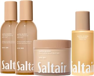 Mist & Moisturize 4pc Set with Body Oil, 2-Pack Body Mist Spray, and Body Butter. Hydrating After-Shower Moisturizer and Fine Fragrance Perfume Mist - Santal Bloom Scent
