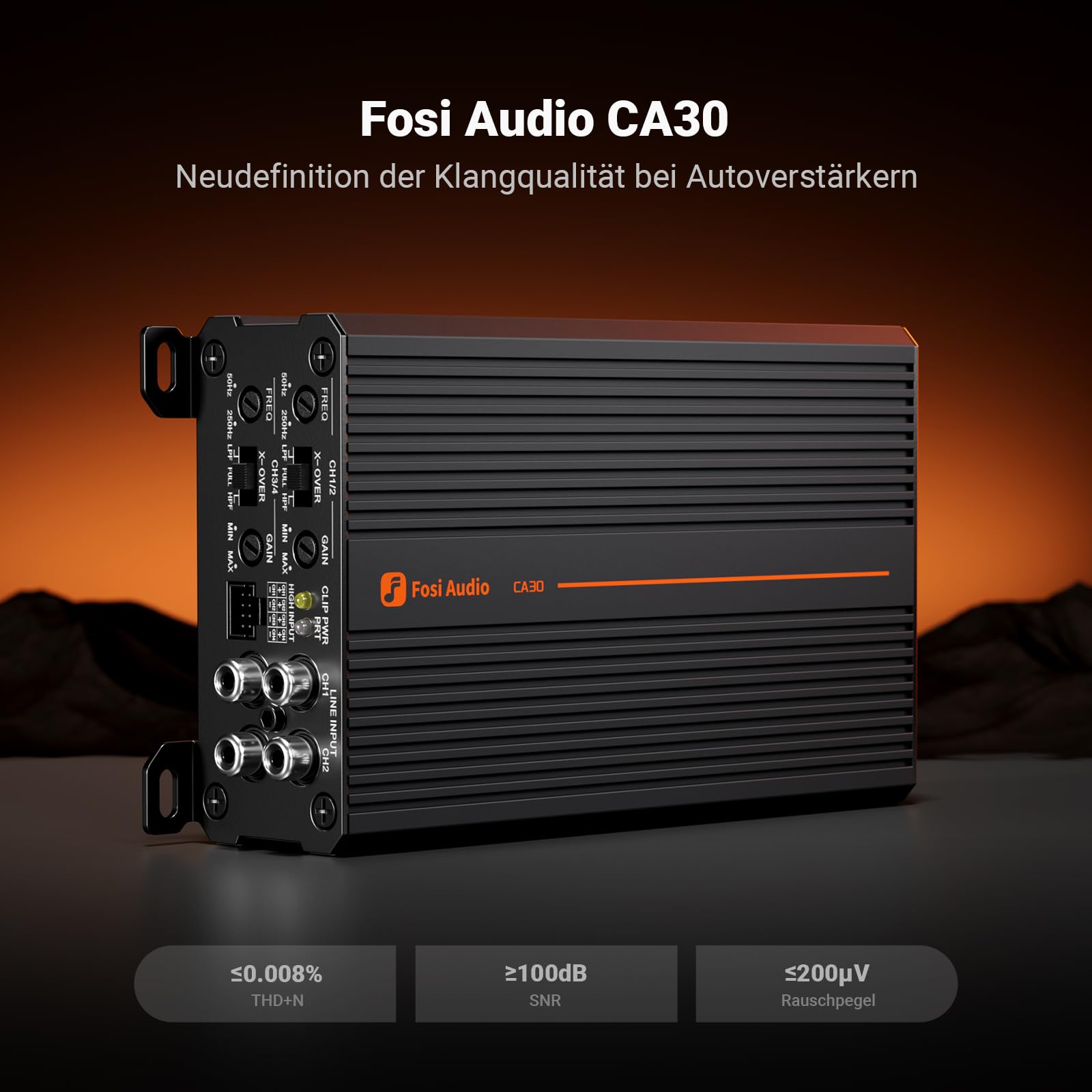 Fosi Audio CA30 4-Kanal-Autoverstärker, Klasse D Endstufe Unabhängige Frequenzweiche, Cinch-/Hochausgang, 88% Wirkungsgrad, 100W x 4 bei 4 Ω/320 W gebrückt,HPF/LPF Filter, 12V Auto HiFi Verstärker