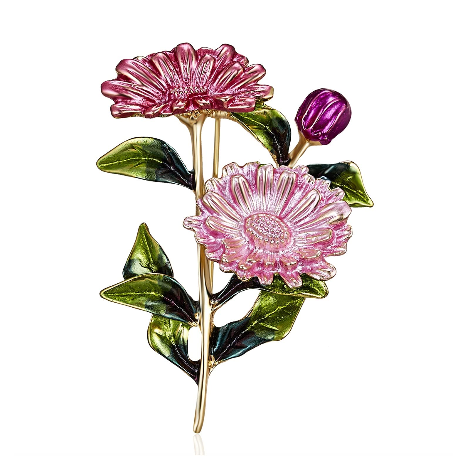 Rosa Gänseblümchen Blumenstrauß Pflanze Emaille Broschen Metall Hochzeiten Bankett Brosche Pins für Frauen und Männer Kleid Mantel Schmuck
