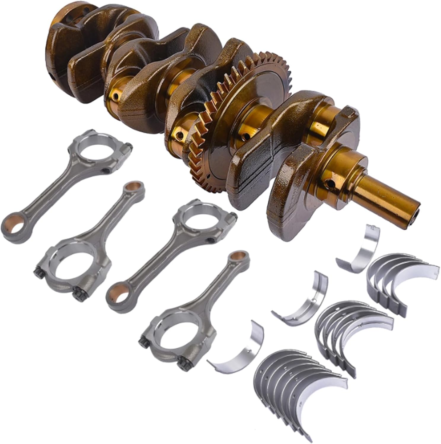 Crankshaft w/Bearings & Connecting Rod Set Replacement for Toyota Highlander Camry Corolla Matrix RAV4 Solara Scion tC xB 2.4L 2AZFE 13401-28030, 13201-29685-A0, 11711-28010