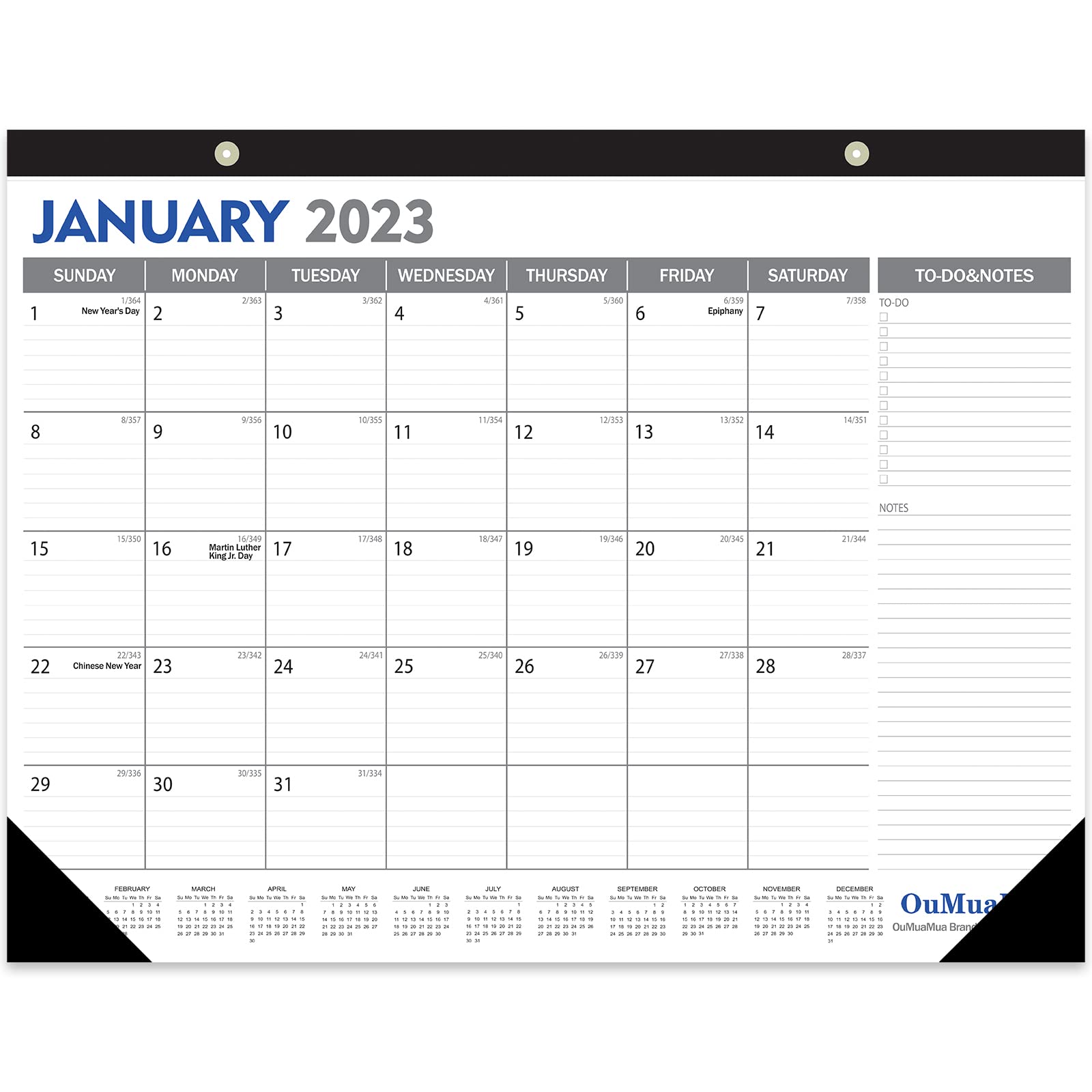 OuMuaMuaLarge Desk Calendar 2023-2024 - 18 Months from Jul. 2023 through Dec. 2024, 22 x 17 Inches Desktop Calendar with Julian Date, Corner Protectors for School Home Office