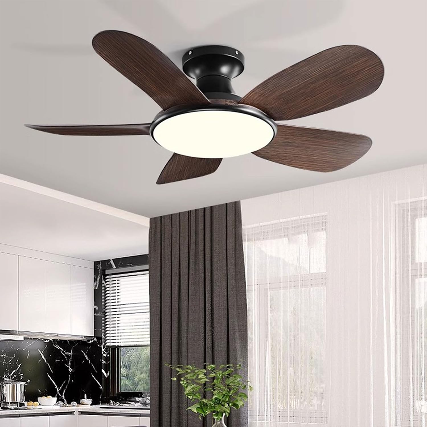Modern Remote Ceiling Fan Light Indoor Mute Ceiling Fan with Light 96W LED Ceiling Fan Lighting Dining Room Bedroom Living Room Study Room 6 Speed Ceiling Fan 5 ABS Blades