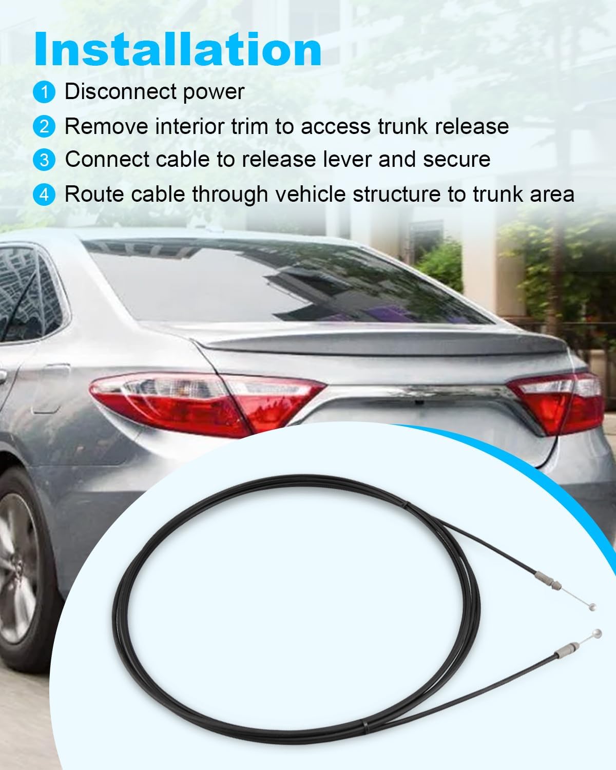 Trunk Lid Release Cable 912-702 Fit for Camry L 2012-2014, XSE 2015-2017, Fit for Camry LE XLE SE 2012-2017 Replace 6460706191 6460706190