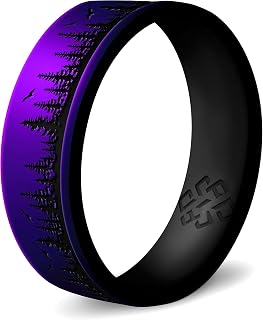Knot Theory Waves, Mountain, Forest Silicone Ring for Men and Women - Silicone Wedding Band for Sports Activities, Breathable Comfort Fit 6mm Bandwidth