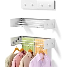 ZMBESUP Upgrade Small Wall Mounted Drying Rack with 4 Hooks, 23.6" Compact Foldable Laundry Rack for Apartment, Space Saving Collapsible Design, Includes Template for Small Bathroom & Balcony White
