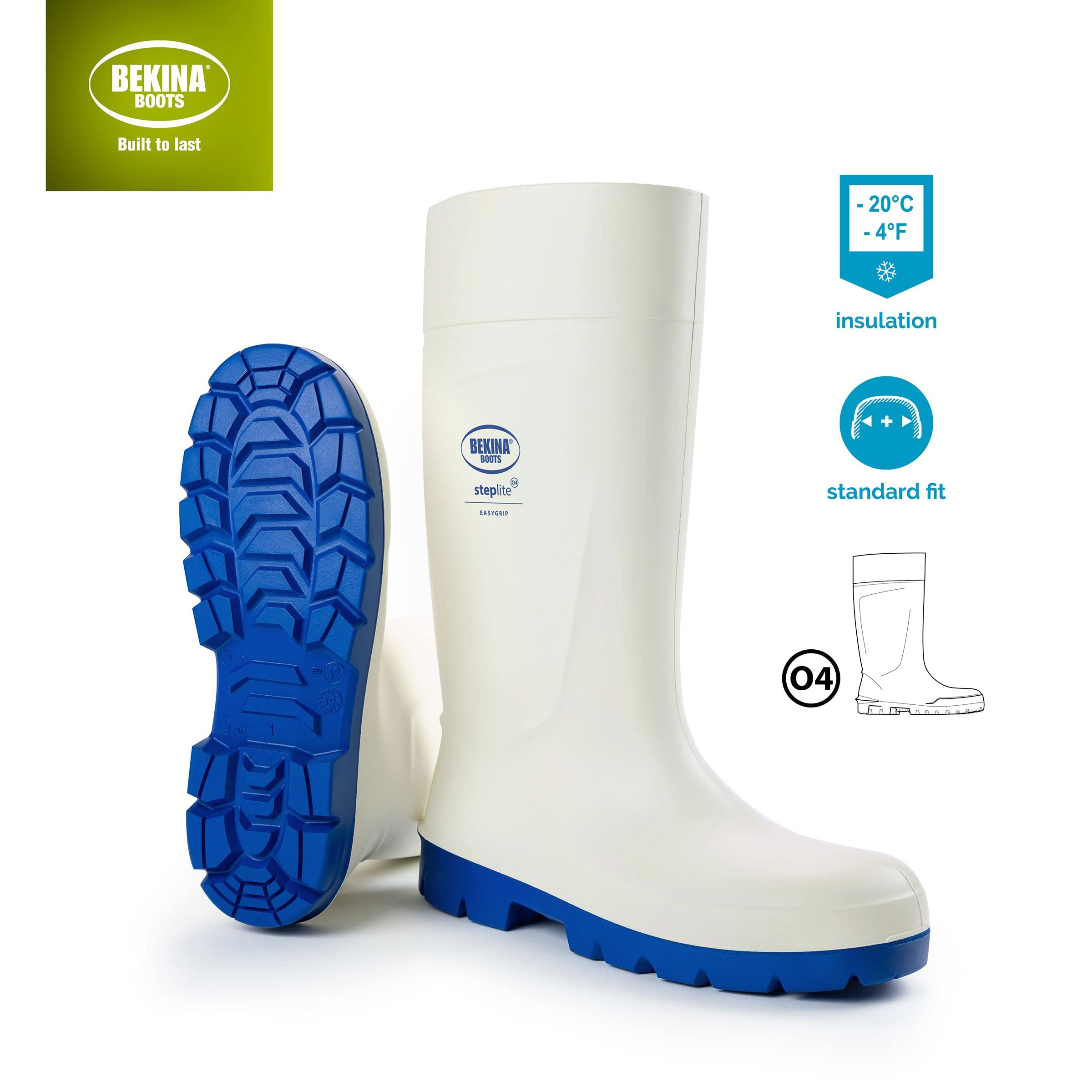 Bekina Bottes de Travail de qualité pour l'industrie Alimentaire, Nettoyage Facile, Facile à désinfecter, y Compris la Semelle intérieure pour Les Pieds Chauds et secs, Confort, Blanc, EU 42
