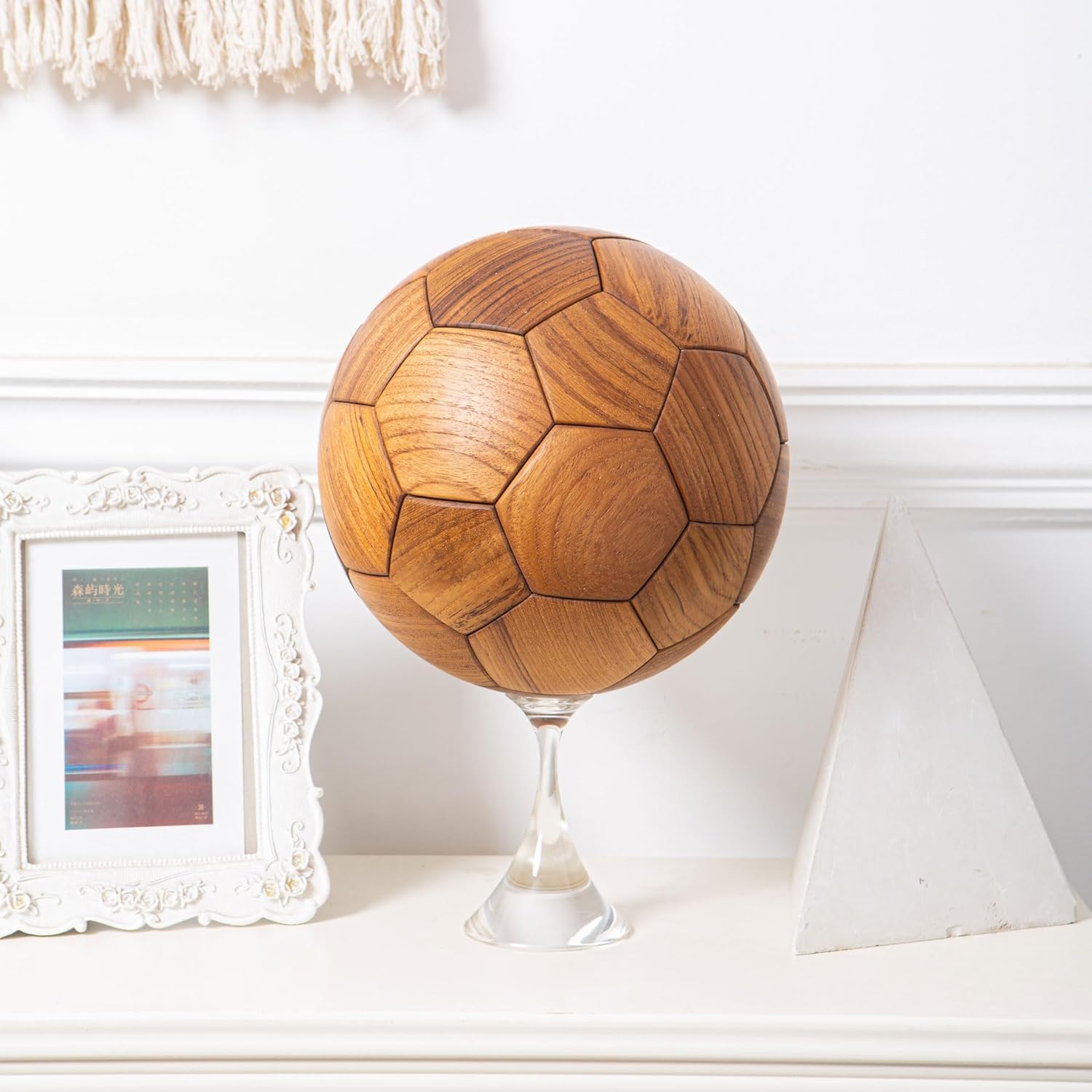 3D Wooden Soccer Building Block Set Puzzle, Handmade 3D Educational Toys Gift for Kids, World Cup Souvenirs, Luxury Home Decoration Ball Ornaments - Solid Teakwood