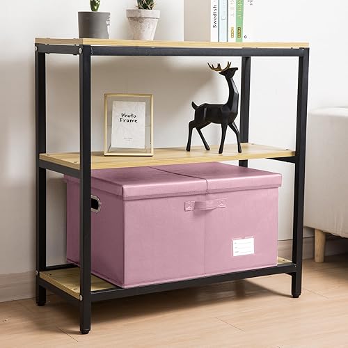 Miniatura 22 de PRANDOM Cajas de almacenamiento apilables grandes con tapas [paquete de 5] contenedores de almacenamiento plegables de tela de cuero, cestas