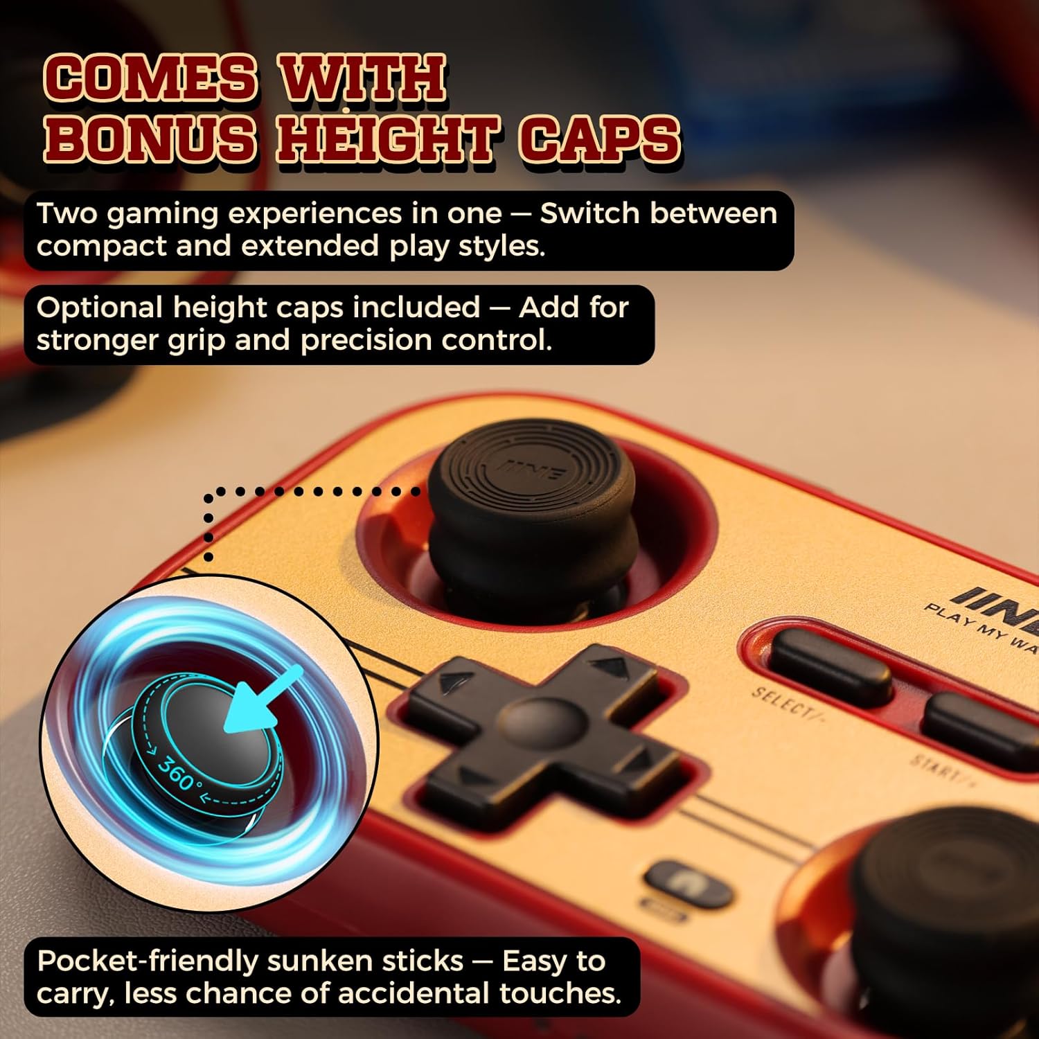 IINE Retro Pocket Game Controller, Wireless Gamepad for Switch/Steam Deck/PC/iOS/Android | Mini Portable Controller with Hall Joystick, 1000Hz Response Rate, Customizable Buttons, 600mAh Battery - Image 3