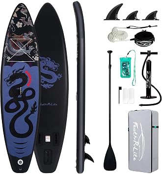 FEATH-R-LITE Inflatable Ultra-Light Stand Up Paddle Board for All Skill Levels Included with SUP, Adj Paddle, Pump, Backpack, Leash