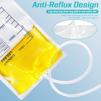 10pcs 750ML Urinary Drainage Bag, Disposable Urine Bags Leg Bags with Anti Reflux Chamber, Urinal Catheter Night Bags with T-Tap Valve and 2 Fabric (750 ml)