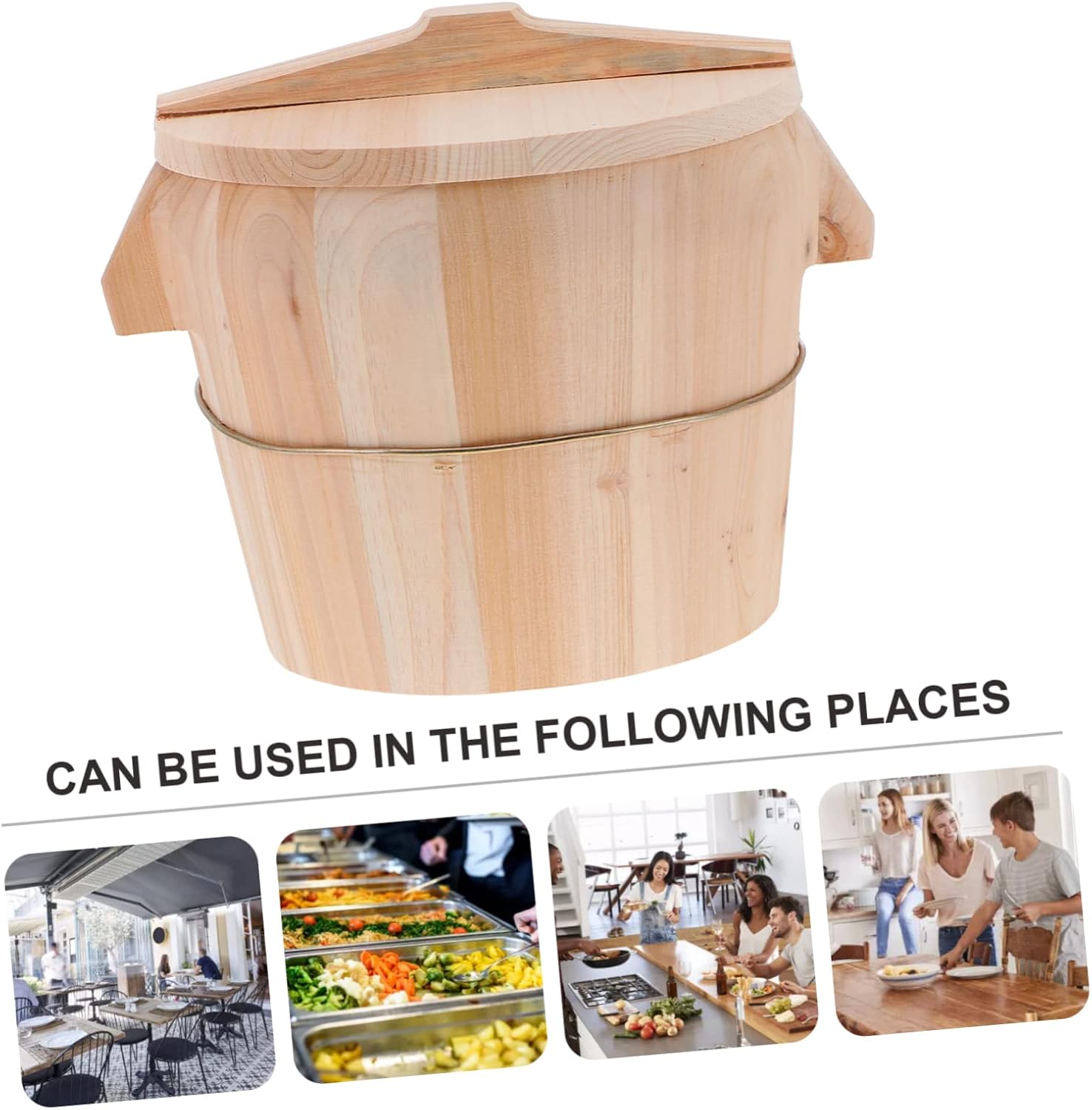 Zerodeko Chic Wooden Steamer Set for Home Kitchen 1-Piece Rice Cooking Bucket with Lid Natural Cedar Material for Steaming Rice and Noodles