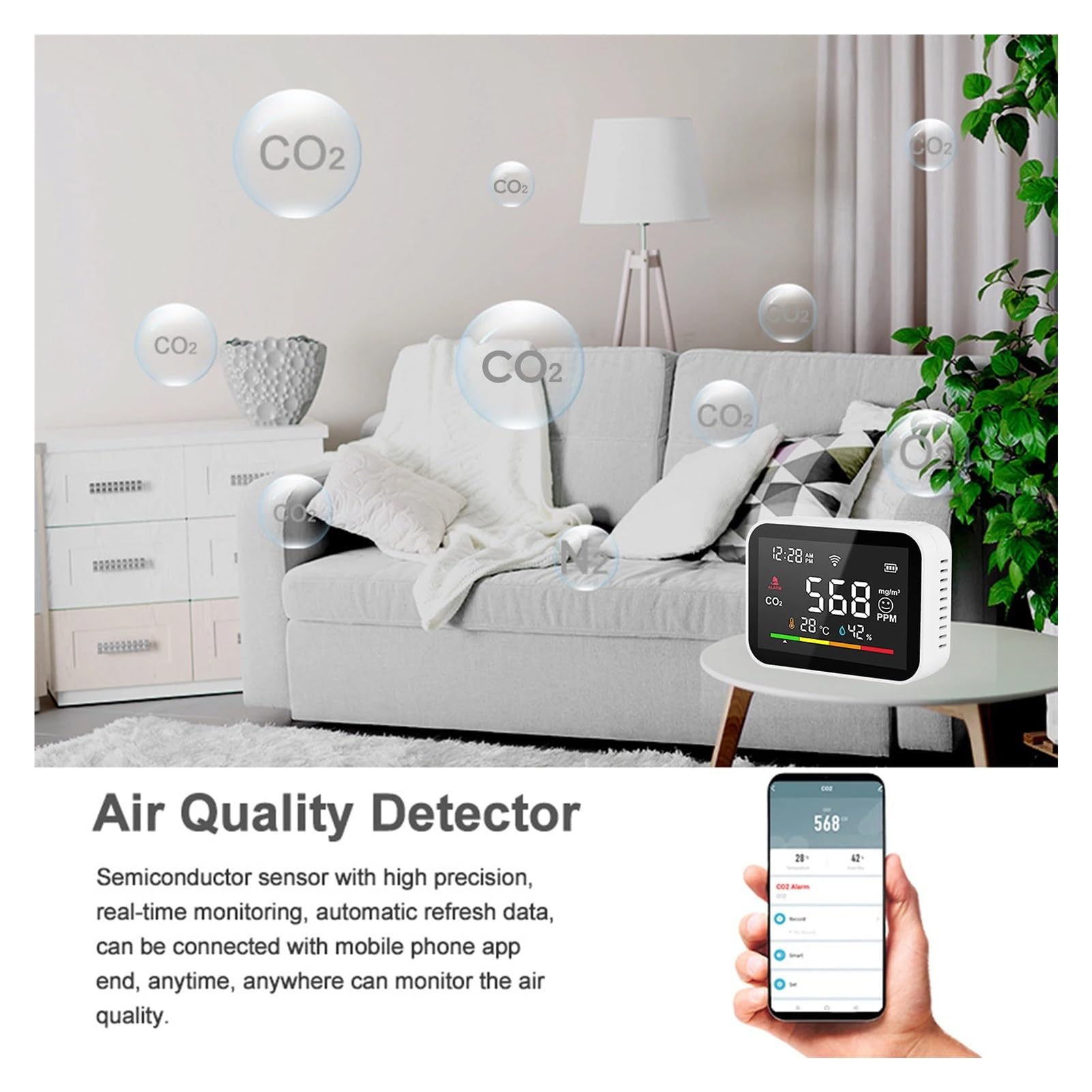 Tuya WiFi Inteligentny Detektor CO2 Czujnik Jakości Powietrza W Czasie Rzeczywistym Tester Czujnika Temperatury I Wilgotności Analizator Monitora Dokładne Monitorowanie Czasie Rzeczywistym
