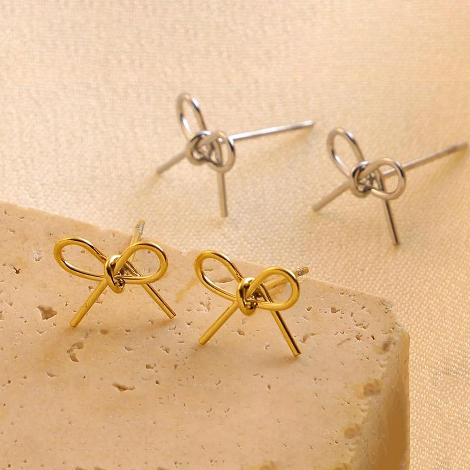 Gold Bow Earrings for Women Silver Bow Stud Earrings Minimalist Trendy Dainty Cute Ribbon Earrings Elegant Jewelry Gift Accessories - Image 4