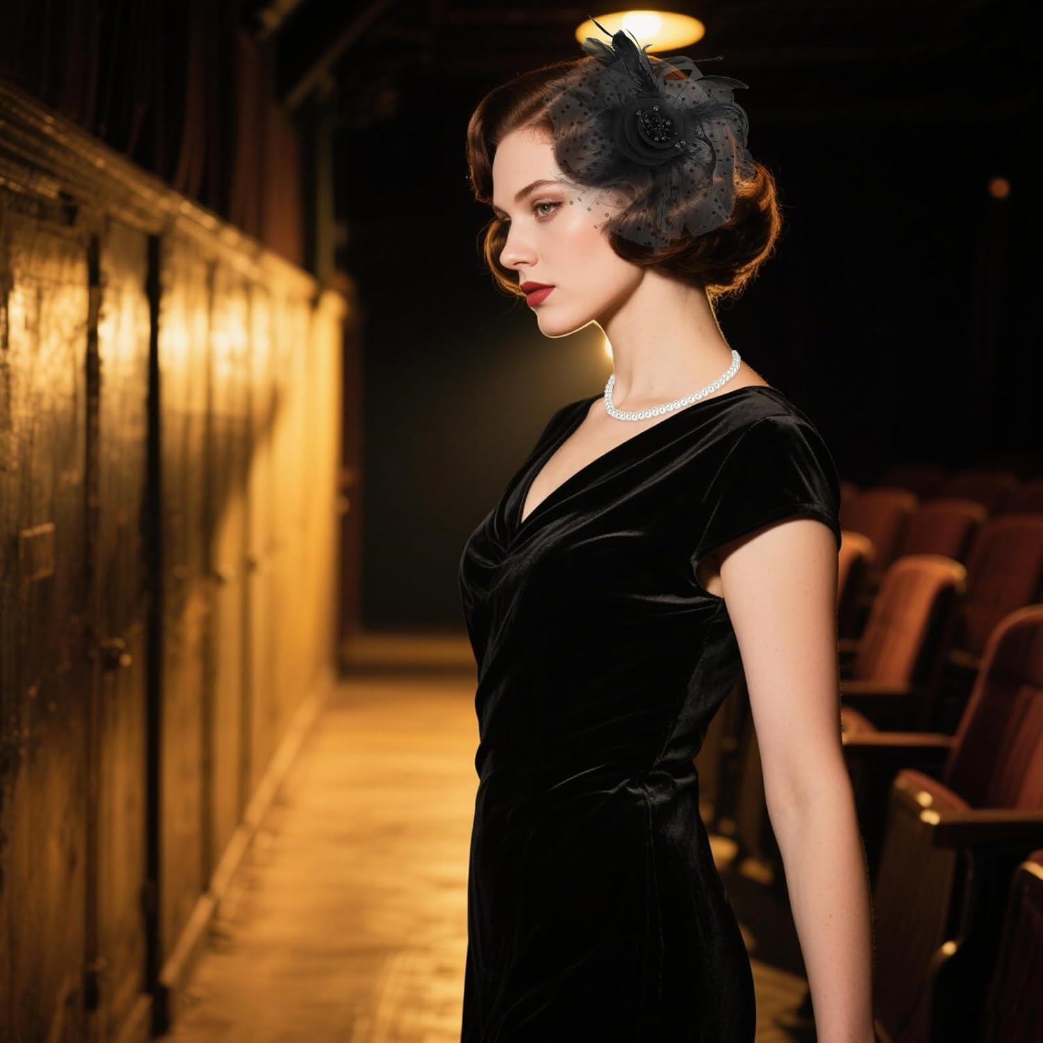 Fascinators Hats for Women with Pearl Necklace Set, Tea Party Hat with Headband and Clip - Image 3