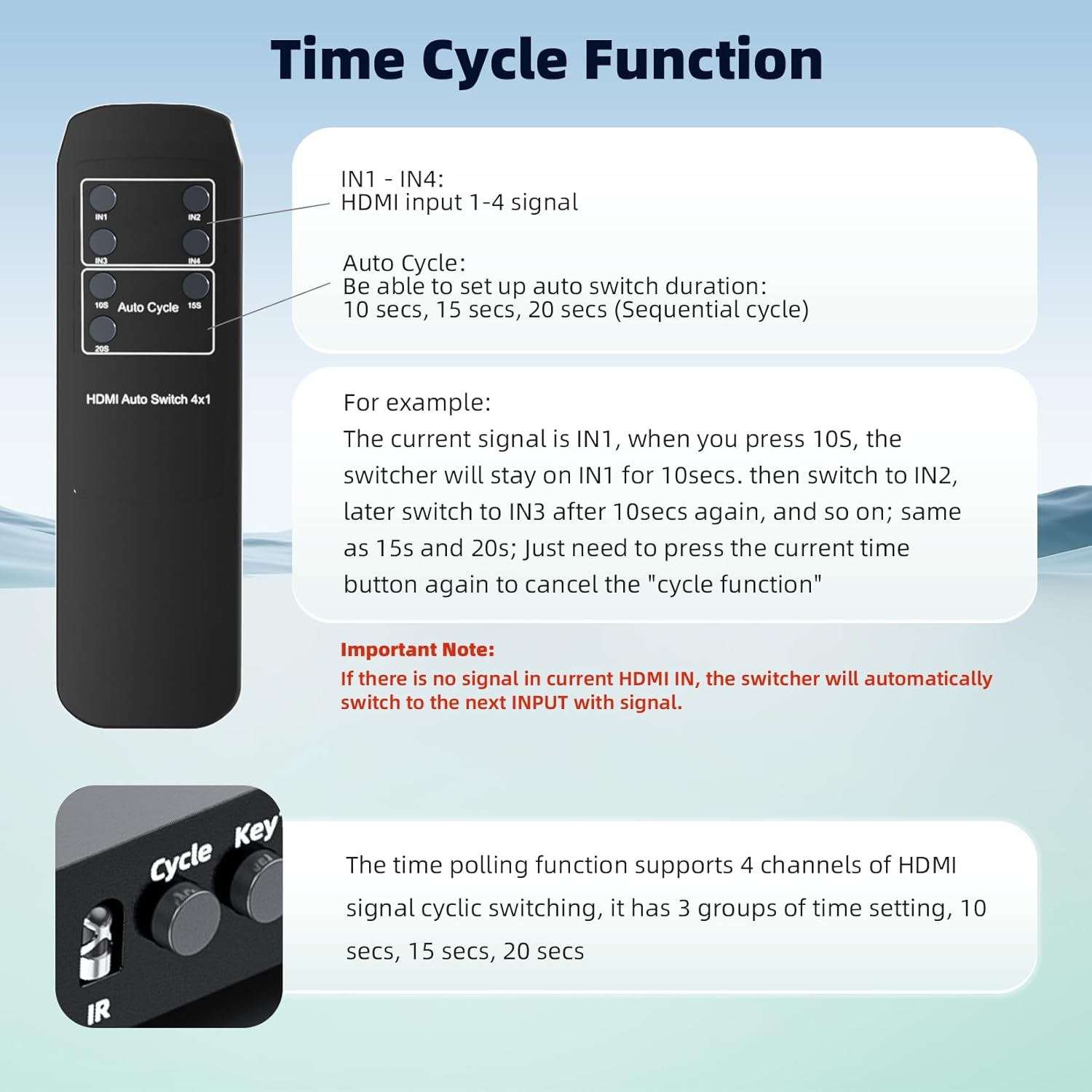 HDMI Switch 4 In 1 Out, 1080P@60Hz 4 Ports HDMI Switch with Seamless Timing Cycle Switching, RS232, IR Remote, Supports Optical + 3.5mm L/R Audio Extractor, Auto Switch for DVD, HD Player, PS4, TV Box