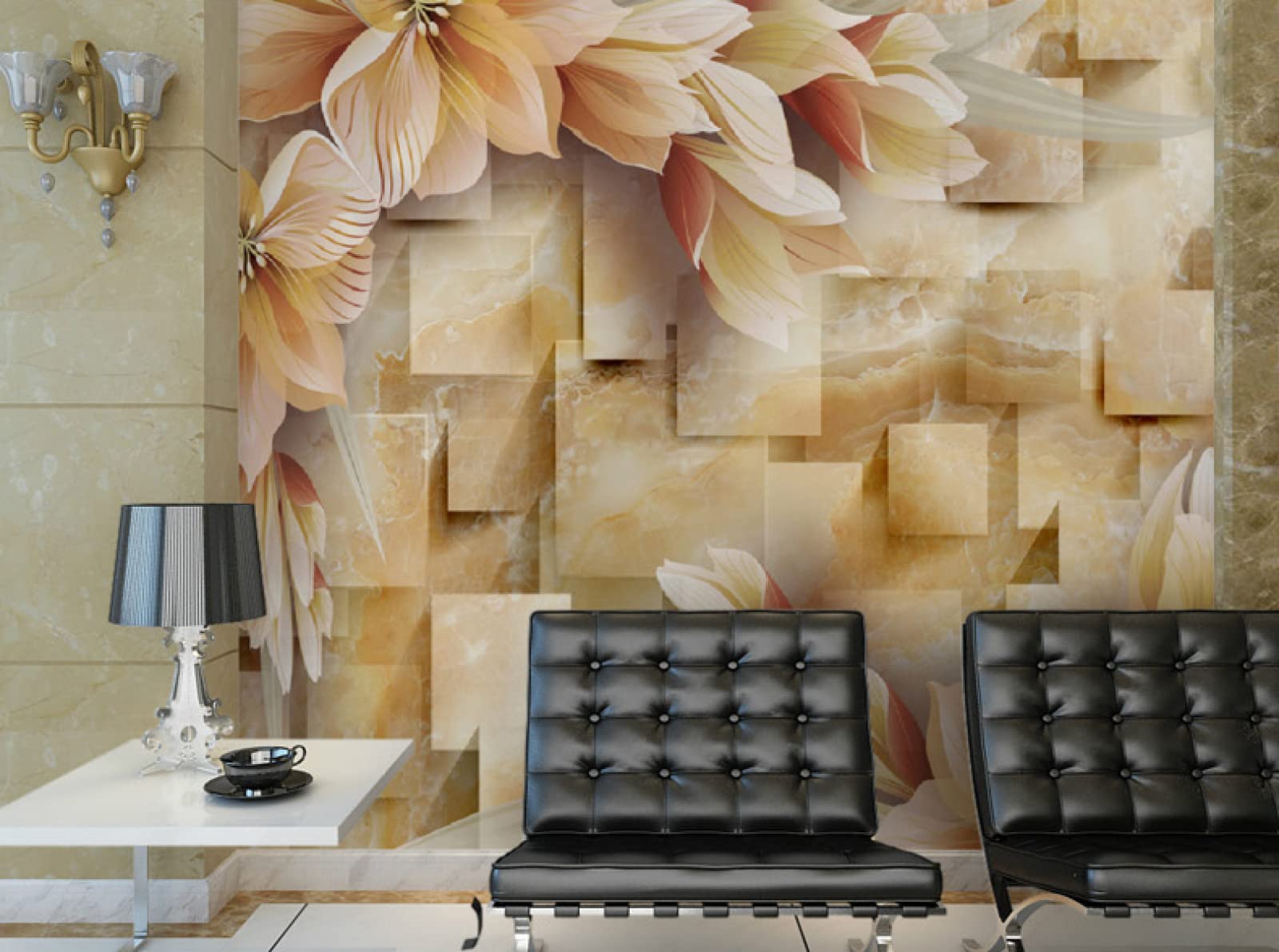 Sticker mural fresque fleur rose déco murale TV 350x245cm