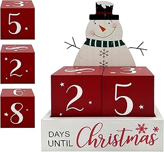 Christmas Countdown Farmhouse Snowman 99 Days Advent Calendar Days Until Christmas Count Down Vintage Rustic Block Winter Holiday Decorations for Home Table House Kitchen