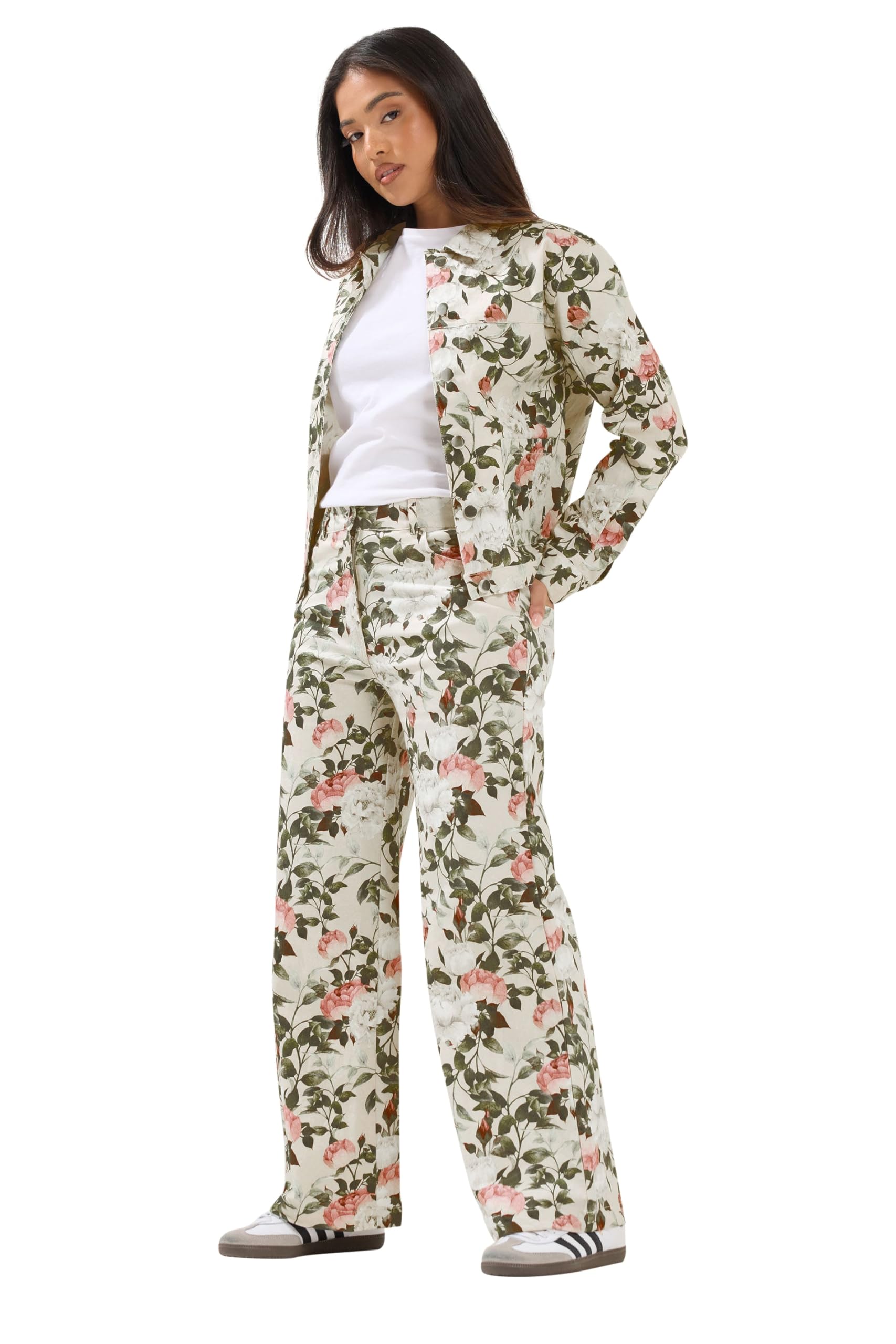 Pixiegirl Women's Cream Petite Floral Denim Jacket Size 16