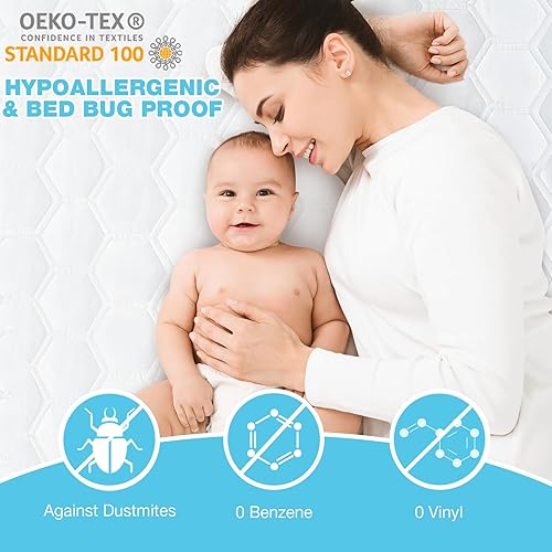 Miniatura 4 de Protector de colchón de tamaño King, impermeable, para incontinencia, lavable, refrescante, hipoalergénico, suave, transpirable, con bolsillos