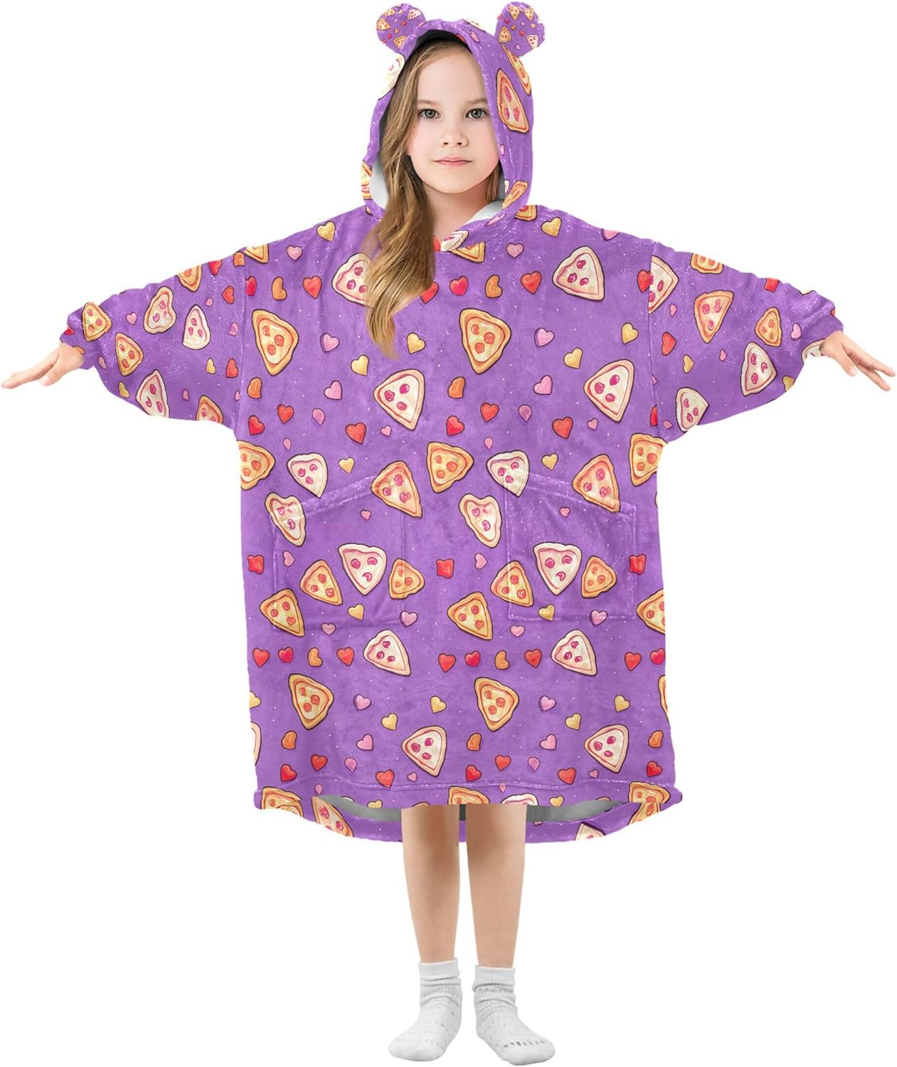 Pizza Food Kids Wearable Blanket Hoodie with Pocket and Sleeves for Toddlers, Cute Hoodies Girls Boys B0403753