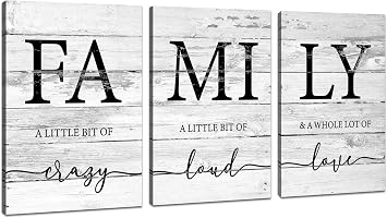 JLXART Family Wall Decor, Rustic Farmhouse Decor for The Home Art, Inspirational Canvas Print Framed Family, 12 X 16 x 3 Pieces, Framed